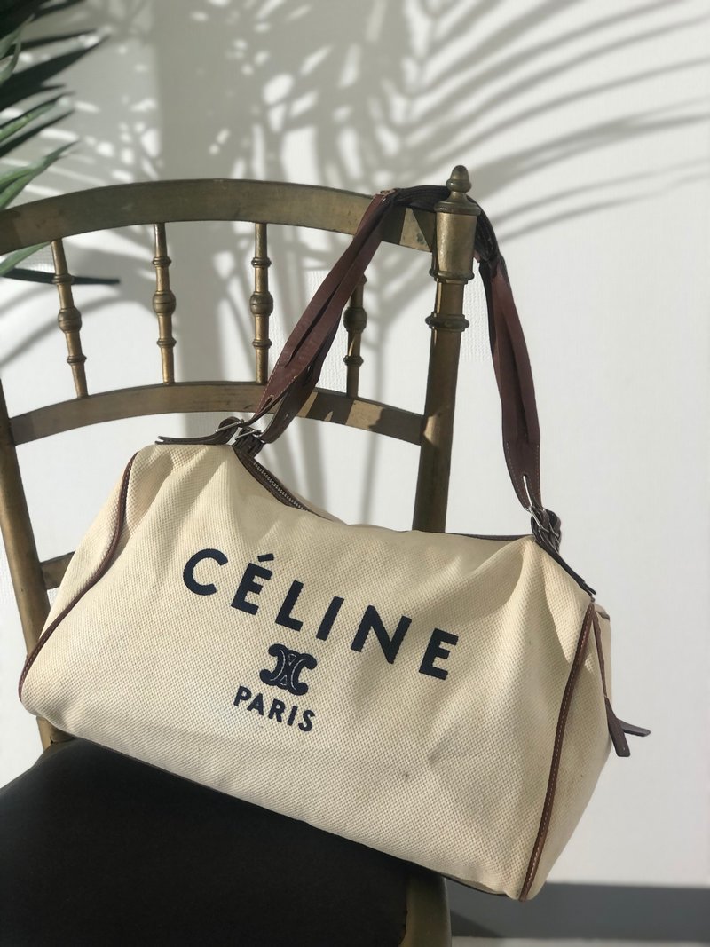【 日本直送　名牌中古包 】CELINE セリーヌ ロゴ キャンバス×レザー ボストンバッグ ホワイト×ブラウン vintage オールドセリーヌ rxrarg - 手提包/手提袋 - 其他材質 咖啡色