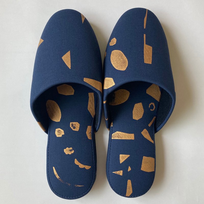 スリッパ Navy×Gold - 室內拖鞋 - 棉．麻 