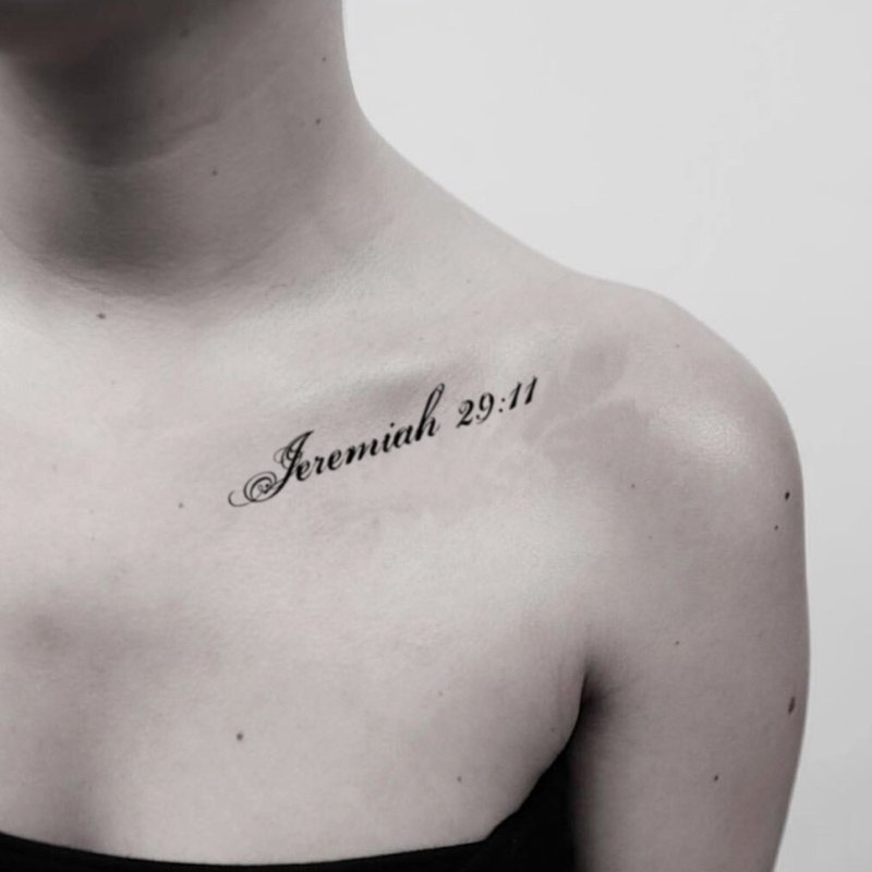 OhMyTat Jeremiah 29:11タトゥーパターンタトゥーステッカー（2枚） - タトゥーシール - 紙 ブラック