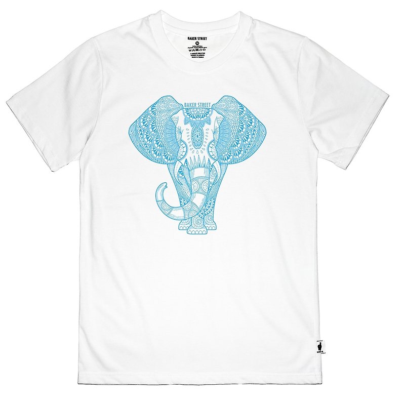 British Fashion Brand -Baker Street- Zentangle Elephant Printed T-shirt - Men's T-Shirts & Tops - Cotton & Hemp Gray