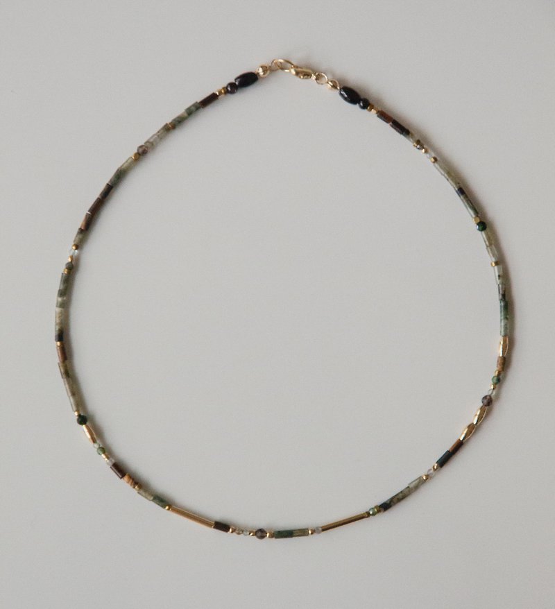 ORE - Green Actinolite – 陽起石水晶瑪瑙礦石 – 美製注金項鍊 - 項鍊 - 半寶石 綠色