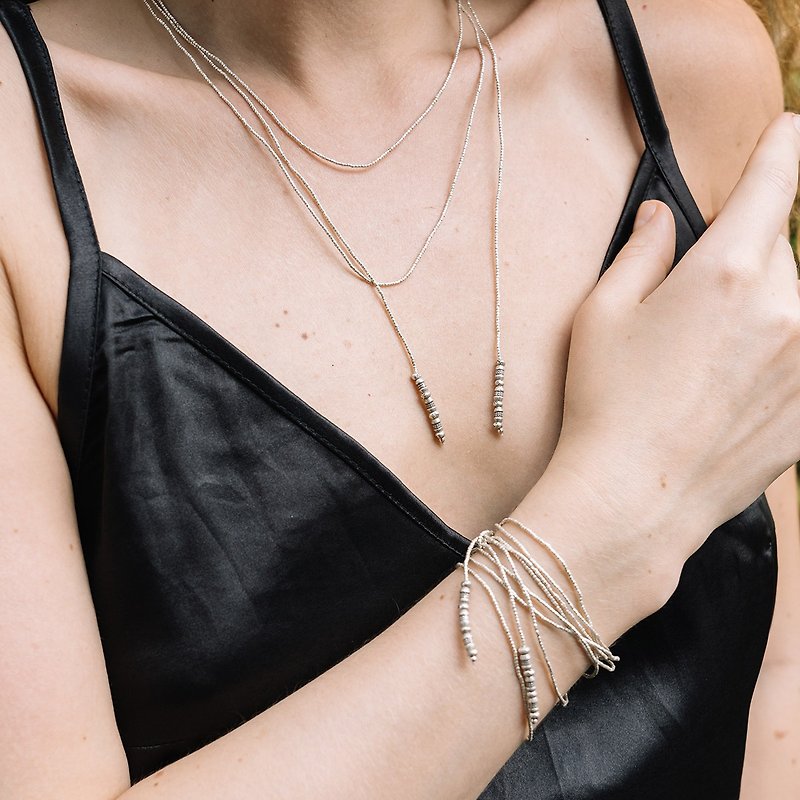 Single strand wraparound necklace/bracelet in handmade silver beads (N0116) - 項鍊 - 銀 銀色