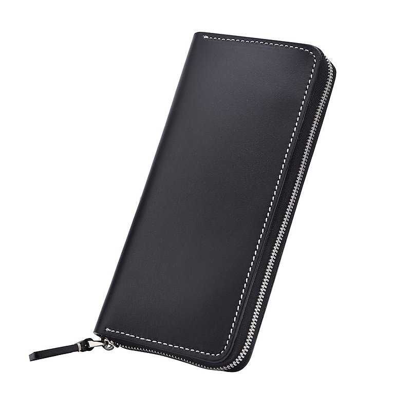 [Valentine's Day] simple fashion black leather zipper long clip / wallet / wallet / clutch - กระเป๋าคลัทช์ - หนังแท้ สีดำ