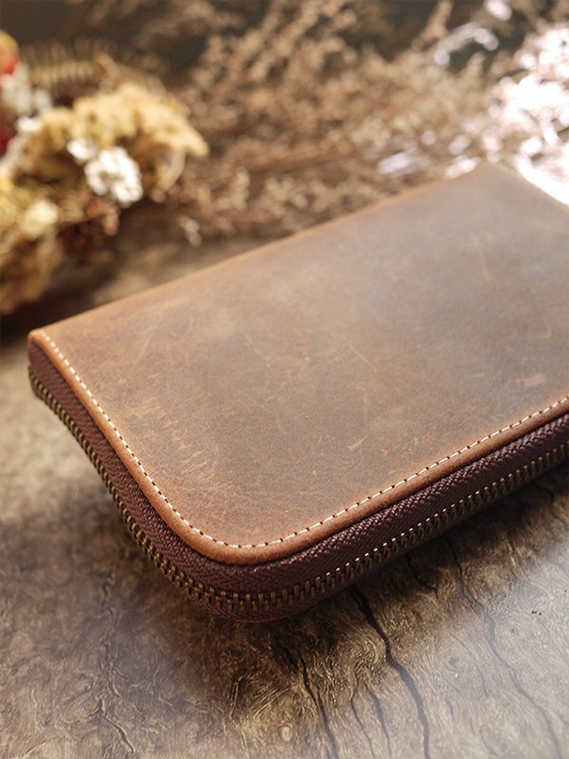 Chia-Chen Hsu's exclusive order - wax leather color leather. Classic folder custom size - Wallets - Genuine Leather Brown