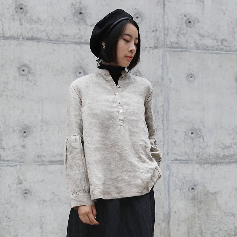 Linen Blouse pure linen hand-woven French retro blouse - เสื้อผู้หญิง - ผ้าฝ้าย/ผ้าลินิน 