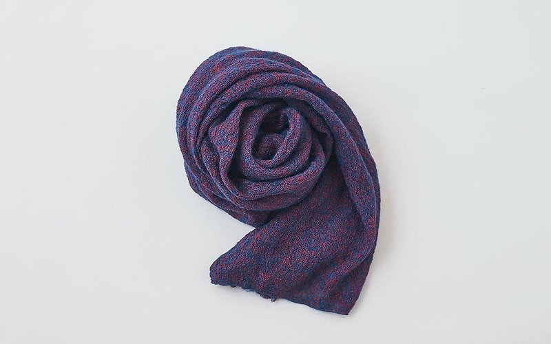 Mohair Linen knit stall blue red - ผ้าพันคอ - ผ้าฝ้าย/ผ้าลินิน สีม่วง