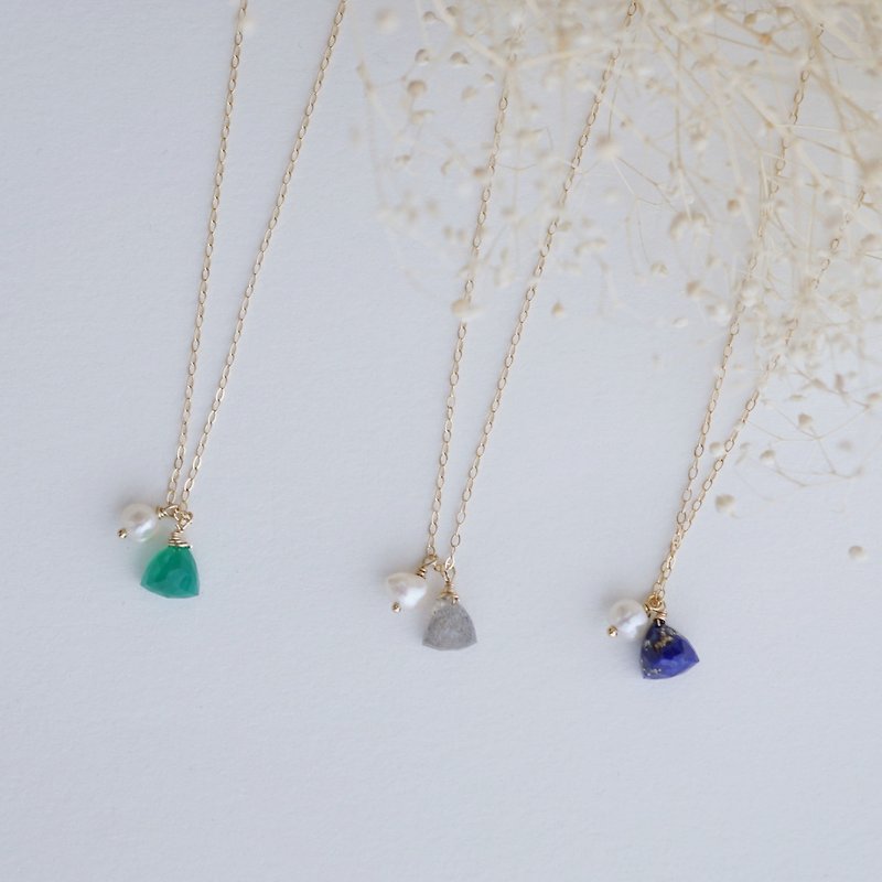 【14KGF】 Stone with Pearl Necklace - สร้อยคอ - โลหะ หลากหลายสี