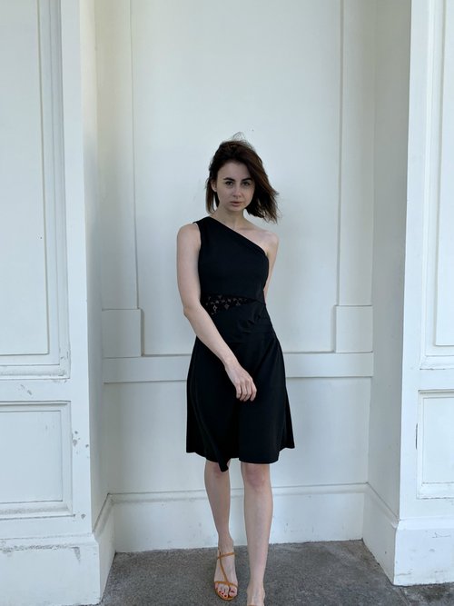 LAVEU Little black dress for women. Asymmetric Sleeveless Dress. One shoulder dress.