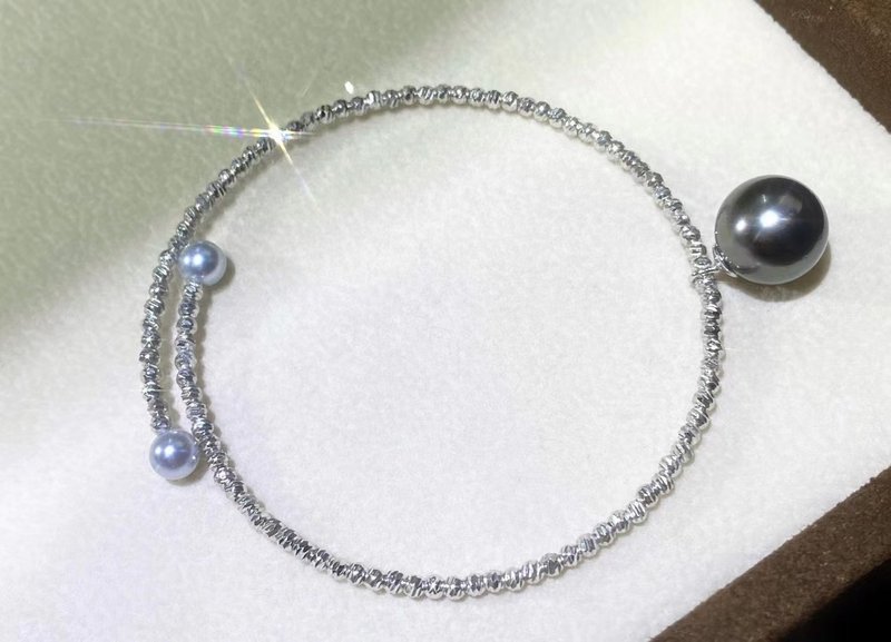 Natural seawater pearls Tahitian black pearls + real Linen bracelet - สร้อยข้อมือ - ไข่มุก สีดำ