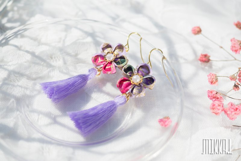 New Year's limited elegant temperament tone lavender series tassel earrings S925 - Earrings & Clip-ons - Cotton & Hemp Purple