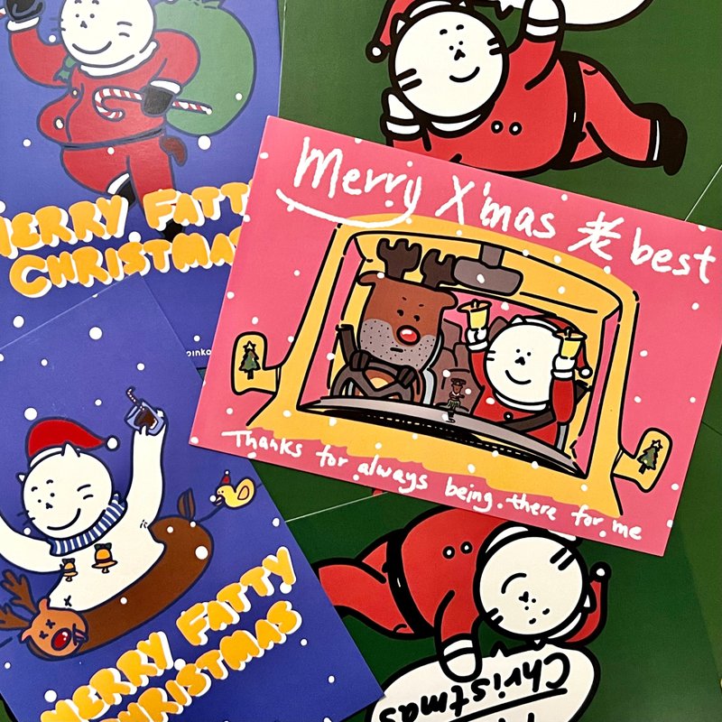 限時買四送一 【頹爆貓工作室】聖誕明信片_連信封_連封口貼紙 - 卡片/明信片 - 紙 