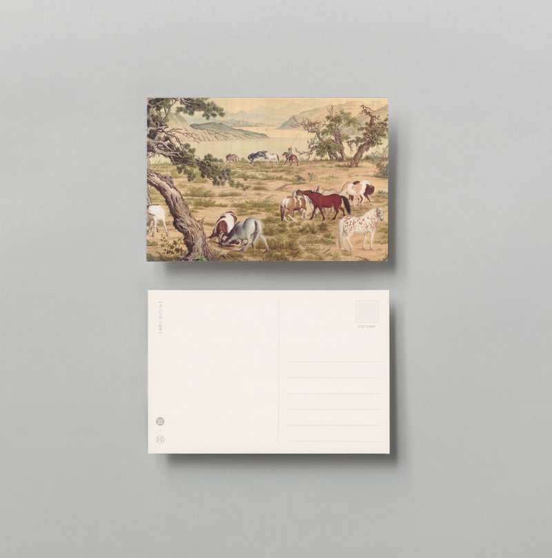 Postcard, One Hundred Horses, Giuseppe Castiglione, Qing Dynasty - การ์ด/โปสการ์ด - กระดาษ สีกากี