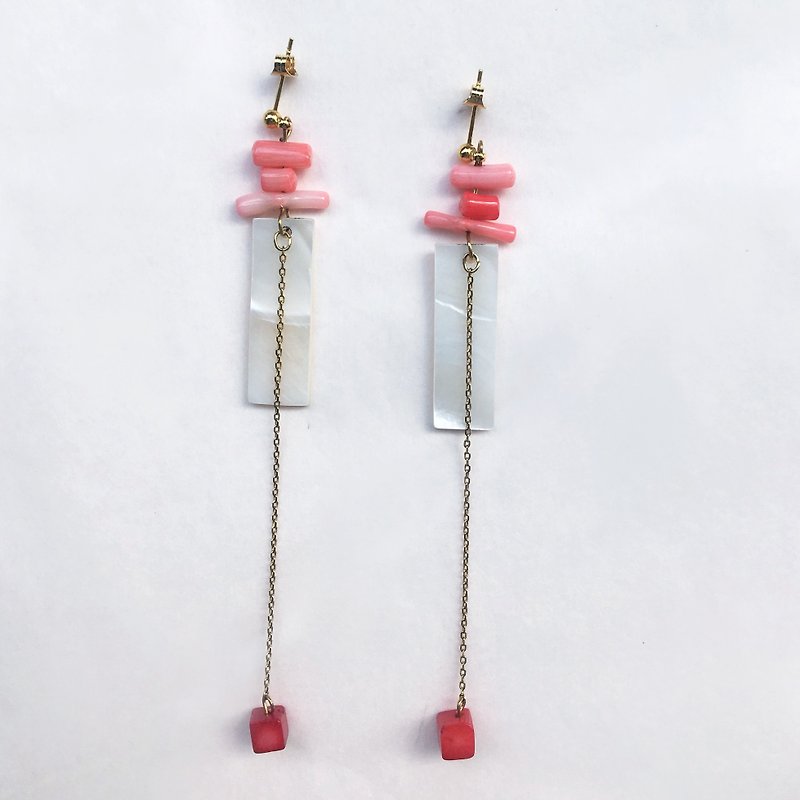 Red Coral Shell Drop Earrings - 22k Ear Pins in Sterling Silver - Earrings & Clip-ons - Gemstone Red
