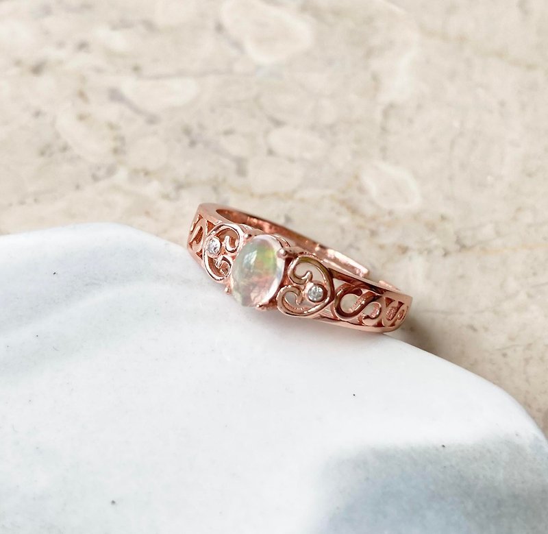 Natural Opal Stone Rose Gold 925 Sterling Silver Ring Stone Gemstone Light Jewelry Semi Gemstone - General Rings - Gemstone Multicolor