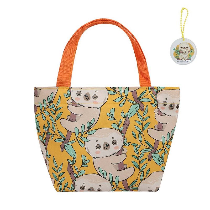 Sleeping Sloth Children's Water-Repellent Lunch Bag (Comes with Charm) Handmade in Taiwan - กระเป๋าถือ - วัสดุกันนำ้ สีส้ม