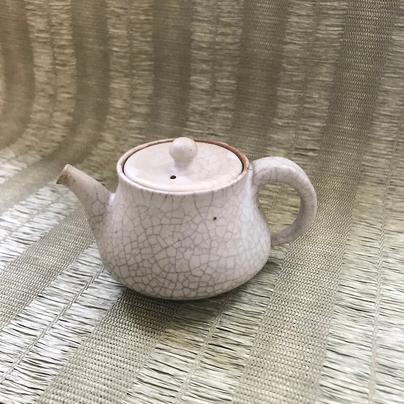 姚仁勇手作 茶壼 白釉開片款 - 茶具/茶杯 - 陶 橘色