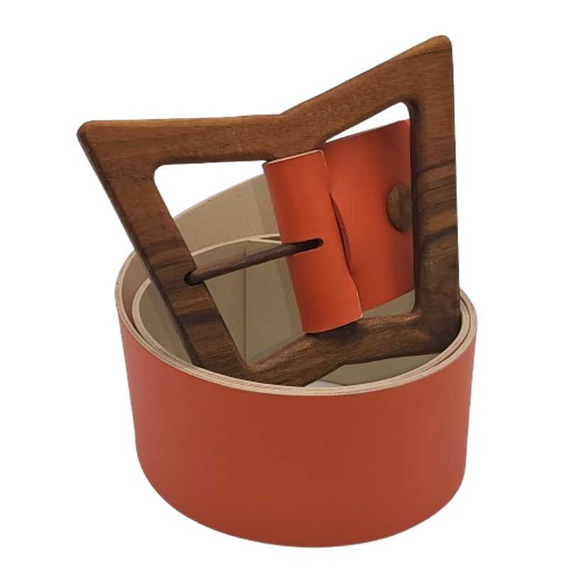 Wood Belt Bryce Free 626 - Walnut Wood Orange Leather Belt - 腰帶/皮帶 - 木頭 橘色