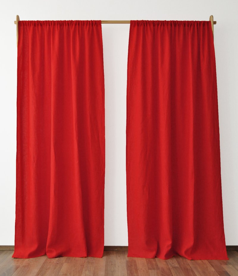 Scarlet red regular and blackout linen curtains / Custom curtains / 2 panels - 門簾/門牌 - 亞麻 紅色