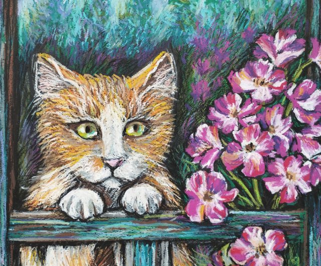 「幸運の猫」蛍光猫のアクリル画 絵画 原画 幸運の猫」蛍光猫のアクリル画 絵画 原画
