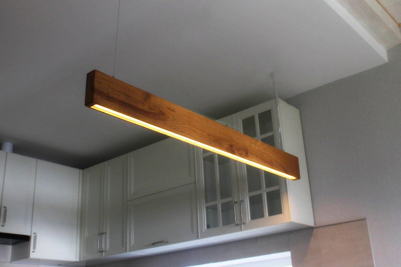 Linear pendant light dining room Wood ceiling light Wood pendant scandinavian - โคมไฟ - ไม้ 