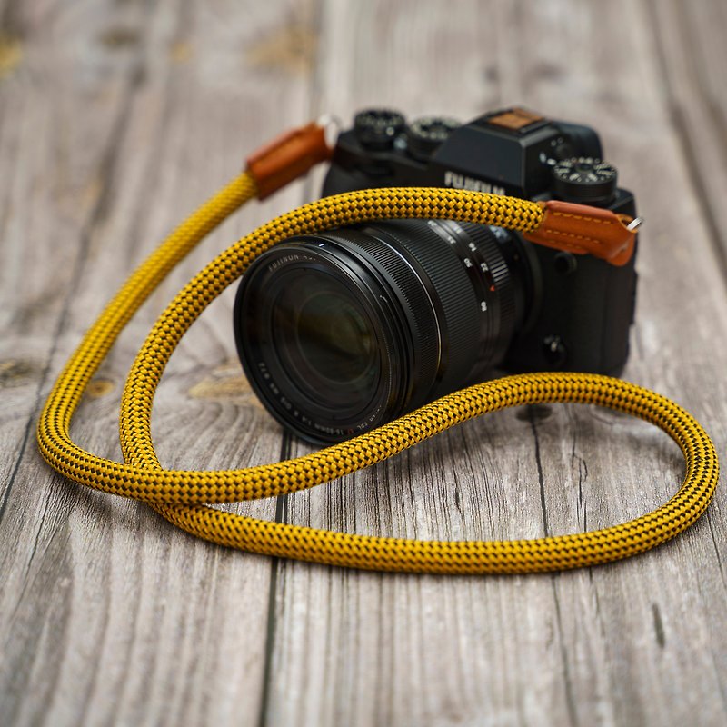 Handmade Rope Camera Strap HandMade Yellow Black 10mm - ขาตั้งกล้อง - หนังแท้ สีเหลือง