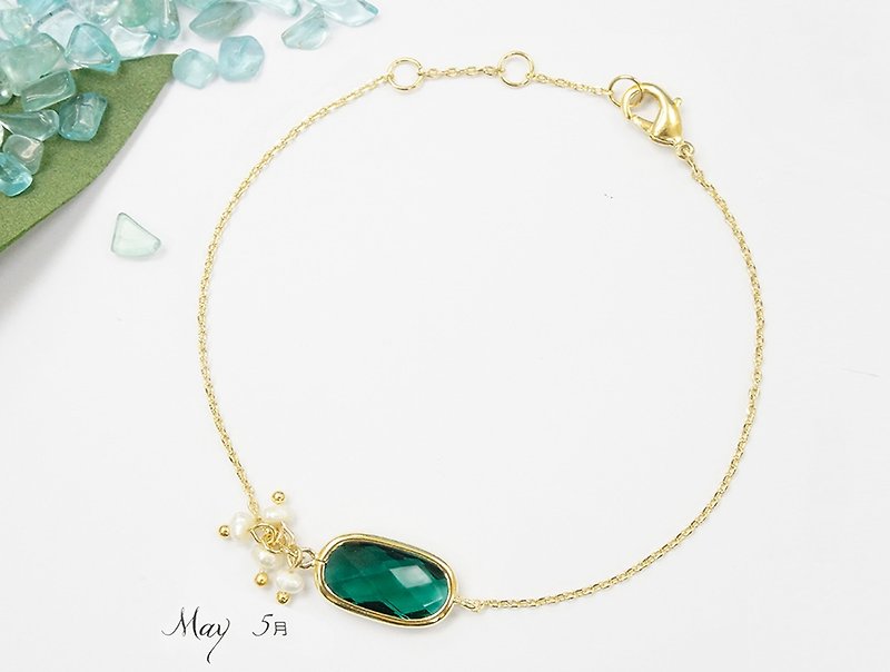 Edith & Jaz • Birthstone with Pearl Collection - Emerald Quartz Bracelet (May) - Bracelets - Gemstone Green