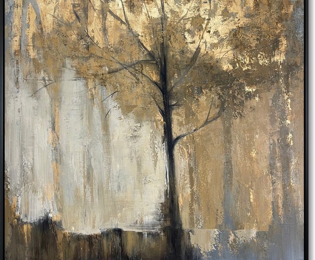 黄金の木の抽象芸術 アース トーンの森の絵画 テクスチャのある自然の