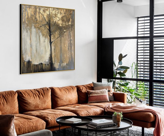 黄金の木の抽象芸術 アース トーンの森の絵画 テクスチャのある自然の