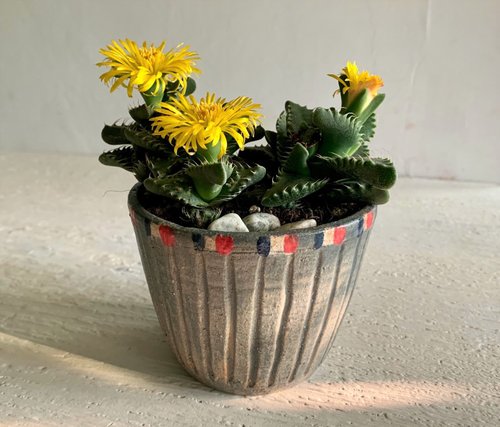 ShuYi 陶｜花草．悠活 水洗灰簡約直紋 陶器花器盆栽