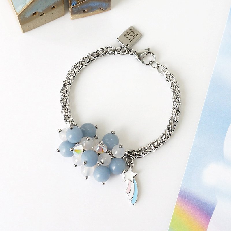 Dreamy Angelite & Milky White Agate Stone Beads Bracelet - Bracelets - Crystal Blue
