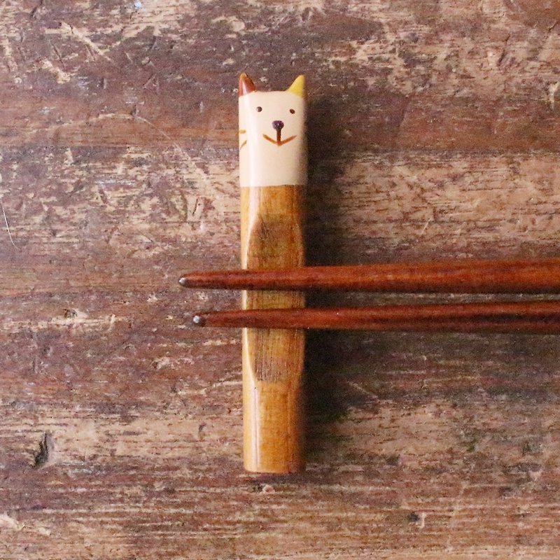 Japanese urushi lacquer animal chopsticks rest(calico cat) - Chopsticks - Wood White