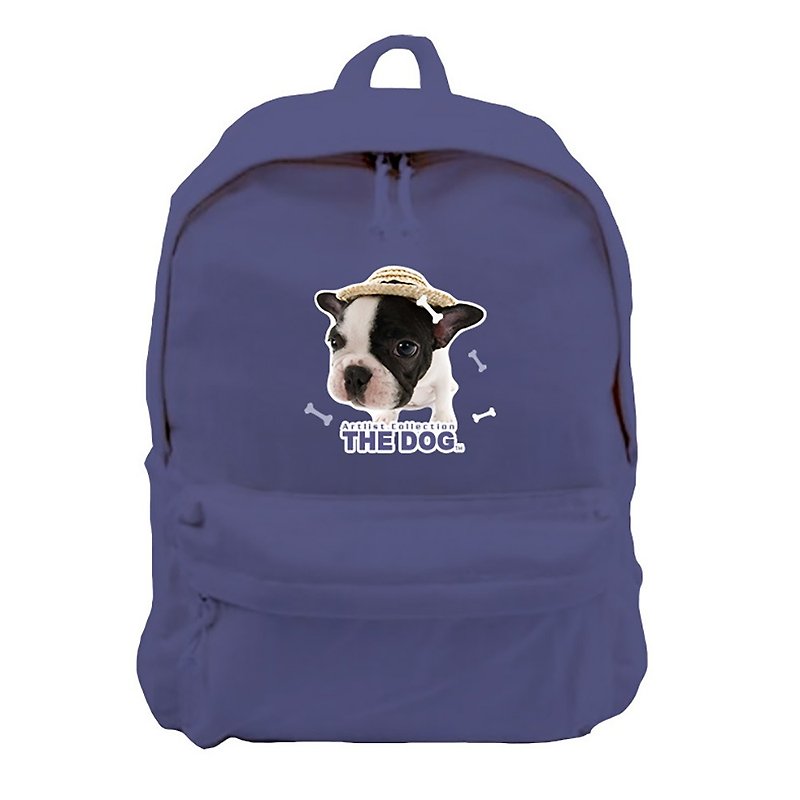 The Dog big dog license - new zipper backpack (Navy) - กระเป๋าเป้สะพายหลัง - ผ้าฝ้าย/ผ้าลินิน สีดำ