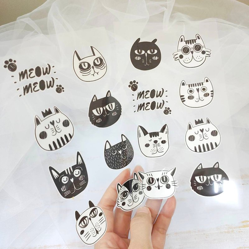 布用貼紙黑白貓咪燙畫貼 熨燙防水印花 - 貼紙 - 防水材質 