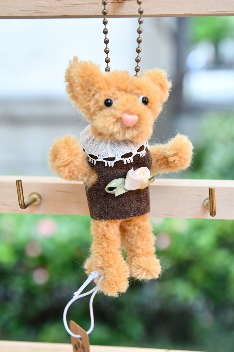 ロマンティックリトルキャット（カーキチェック猫）9cm毛根ツイストスティック ハンドメイド/ドールペット - 人形・フィギュア - その他の素材 オレンジ