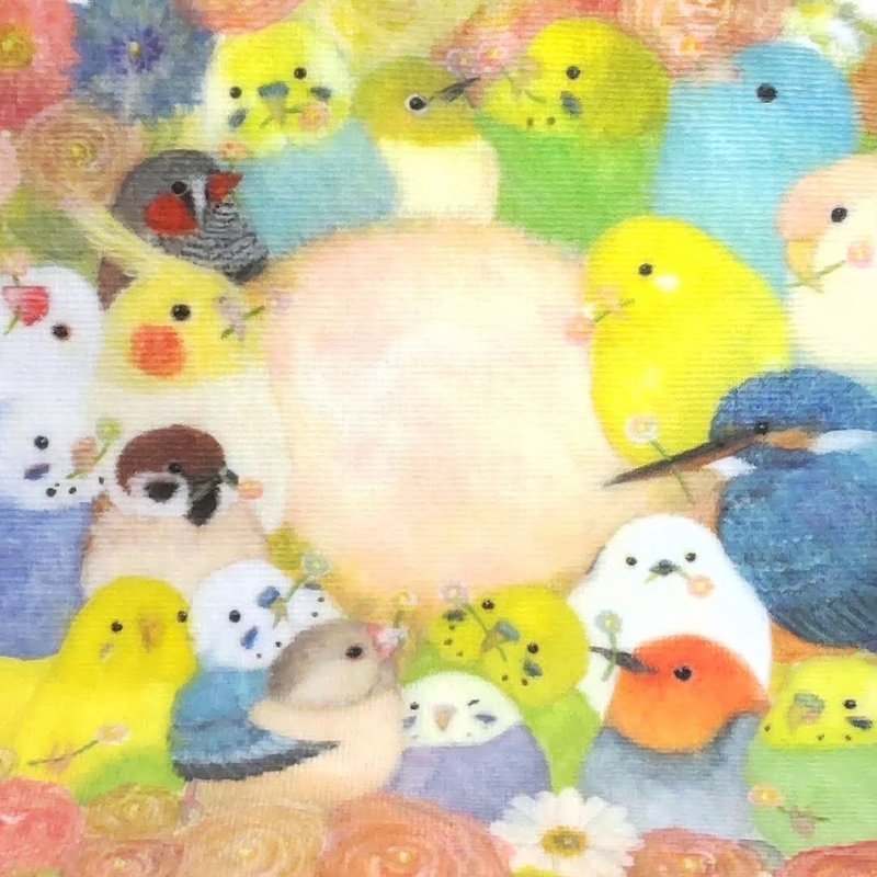 100% cotton handkerchief with bird and flower wreath - Handkerchiefs & Pocket Squares - Cotton & Hemp Multicolor