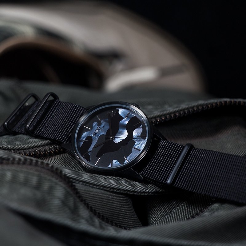 Dark Blue Natural Shell M-38 Simple Three-Hand Camo Watch | BUTTERO Belt or Steel Strap - Men's & Unisex Watches - Stainless Steel Black