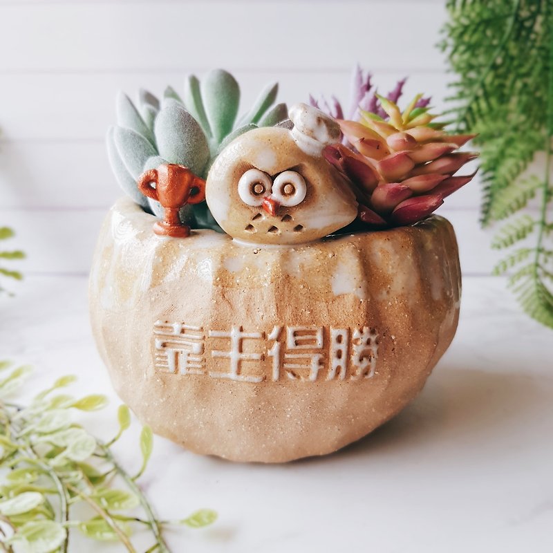 P-31 by the Lord Victory │ JI wild eagle x Owl Gospel flower hand made Tao succulent gift - Pottery & Ceramics - Pottery Khaki