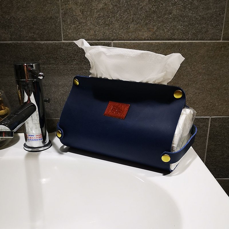 Leather toilet paper cover-navy blue cowhide - Tissue Boxes - Genuine Leather 