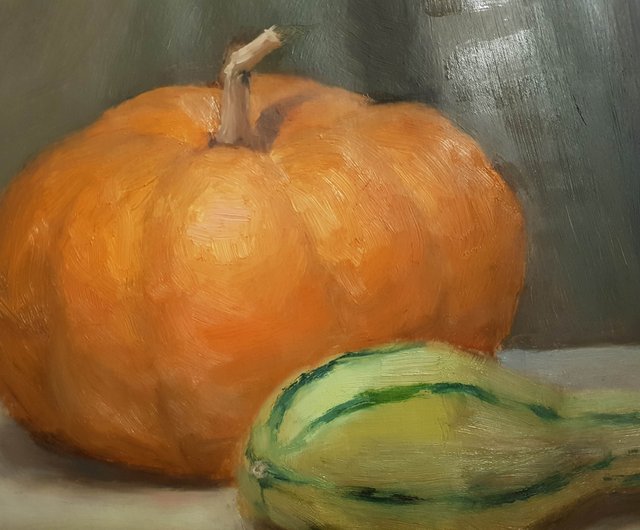 静物画カボチャオリジナルアート野菜壁アート油絵 - ショップ