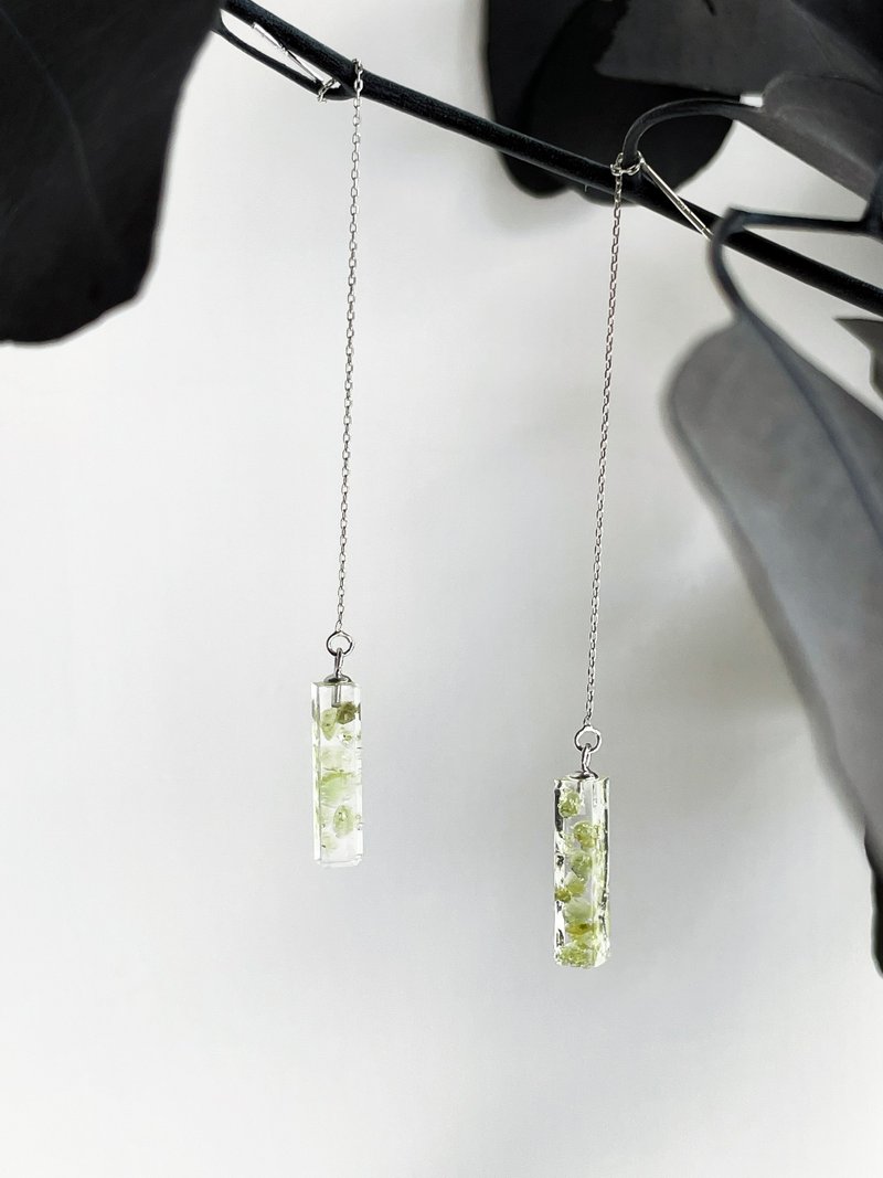 Green Elf Sterling Silver Rectangular Crystal Earrings - Earrings & Clip-ons - Precious Metals Green