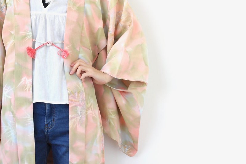 bamboo kimono, haori, silk robe, silk cardigan /4073 - Women's Casual & Functional Jackets - Silk Pink
