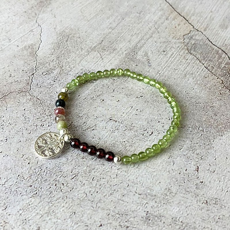| Fine series | tourmaline Stone olive Stone red lucky tree (4MM x bracelet handmade) - Bracelets - Gemstone Multicolor