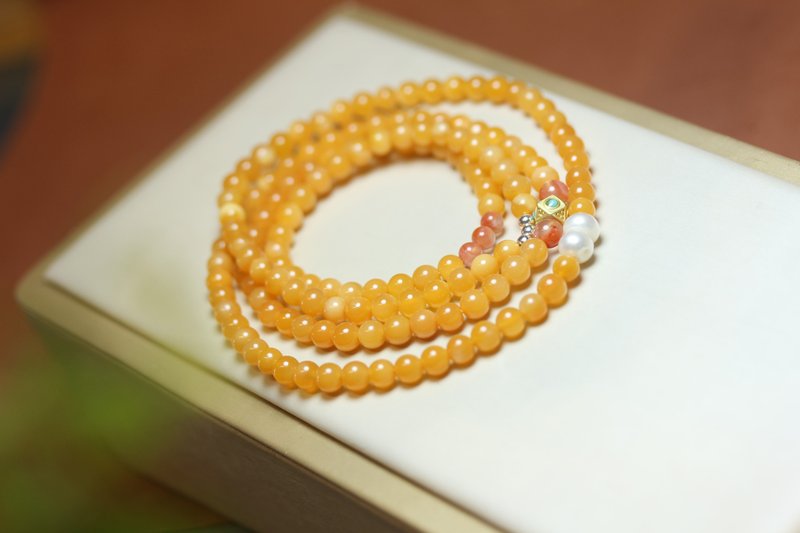 [Autumn] Natural Huanglong Jade 4-Circle Bracelet Bracelet Girls' Day Gift - Bracelets - Jade Orange