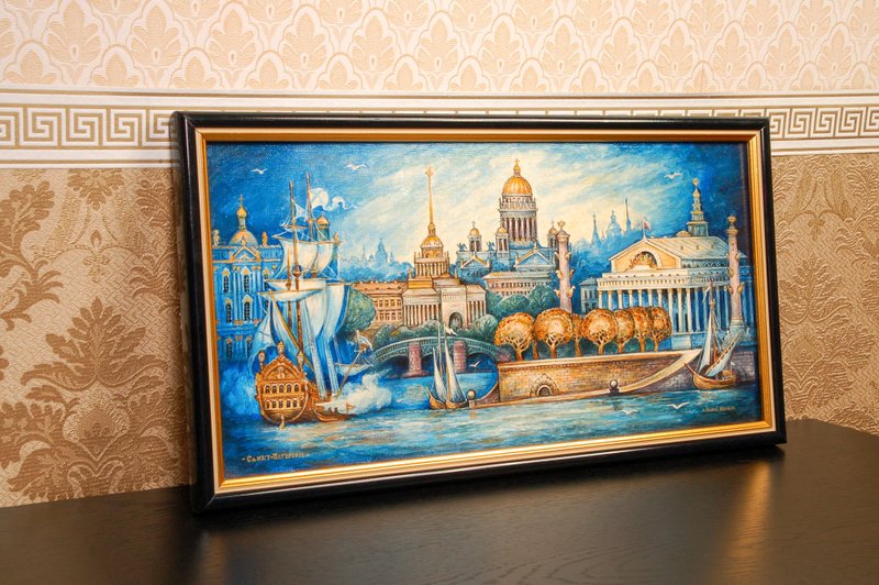 Wall art canvas St Petersburg Russia painting classical miniature lacquer art - 壁貼/牆壁裝飾 - 其他材質 