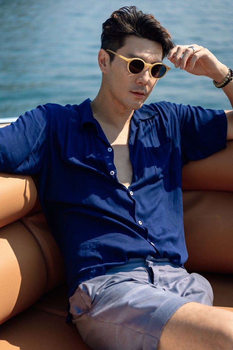 BE MINE HAWAII SHIRT / Navy Blue - 男裝 恤衫 - 其他材質 藍色