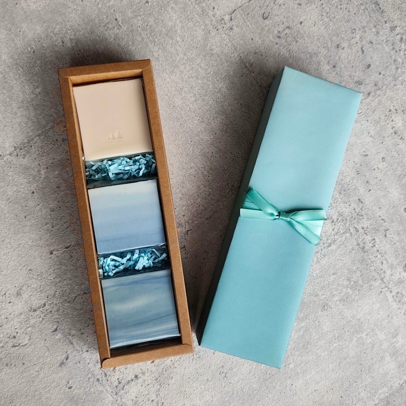 海のハンドメイドソープギフトボックス - 3個セット - 石けん - その他の素材 ブルー