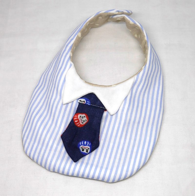 Japanese Handmade 8-layer-gauze Baby Bib / with tie - 圍兜/口水巾 - 紙 藍色