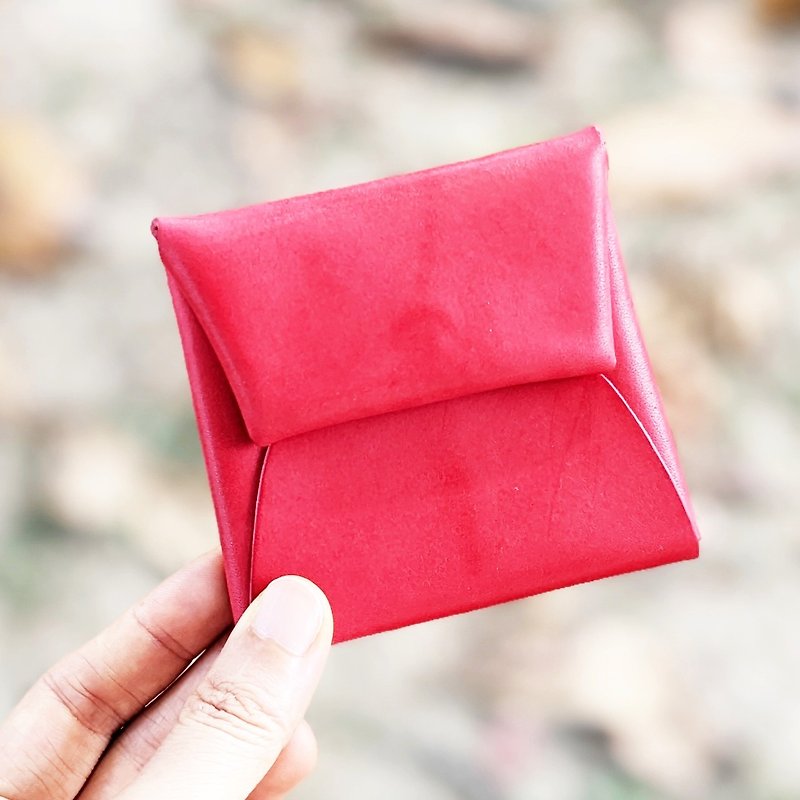 Handmade genuine leather square coin purse - Coin Purses - Genuine Leather Red