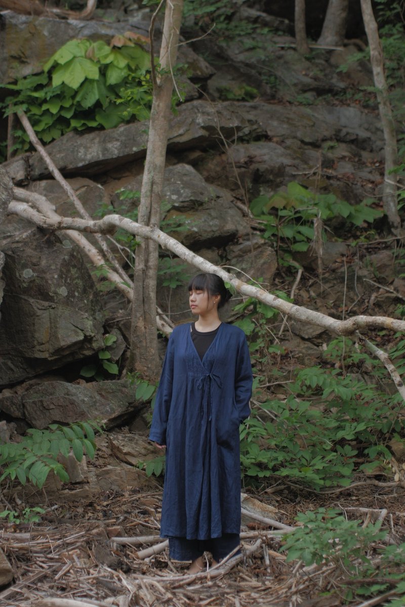 oki dress | linen with natural color - 女上衣/長袖上衣 - 棉．麻 咖啡色