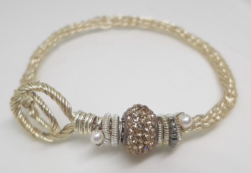 Sparkling Crystal Diamond Braided Bracelet - สร้อยข้อมือ - ทองแดงทองเหลือง สีทอง